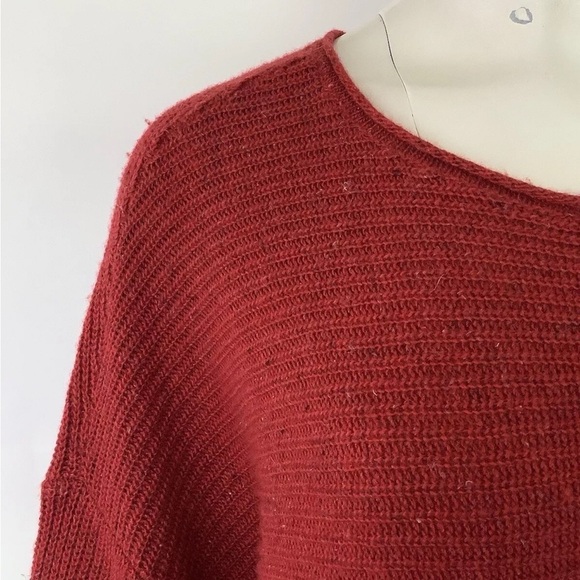 J Jill Sz M Wool Blend Kimono Style Sweater Red Flared Sleeve Ribbed Pullover - Picture 2 of 7